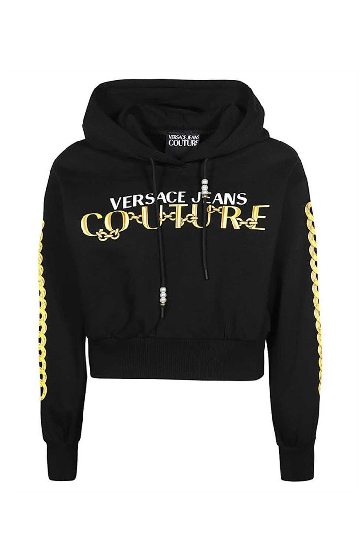 Versace Jeans Couture Cropped Sweatshirt With Trendy Logo And Statement Sleeves