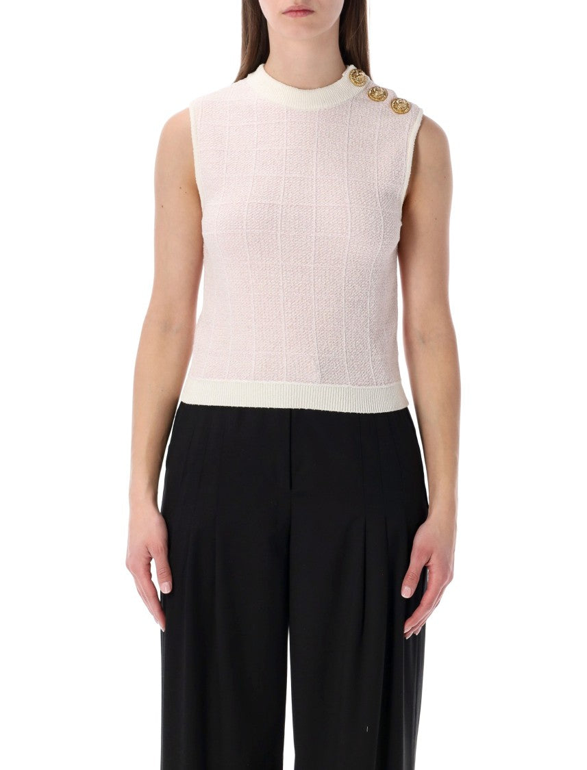 Balmain Tweed Crop Top With Buttons
