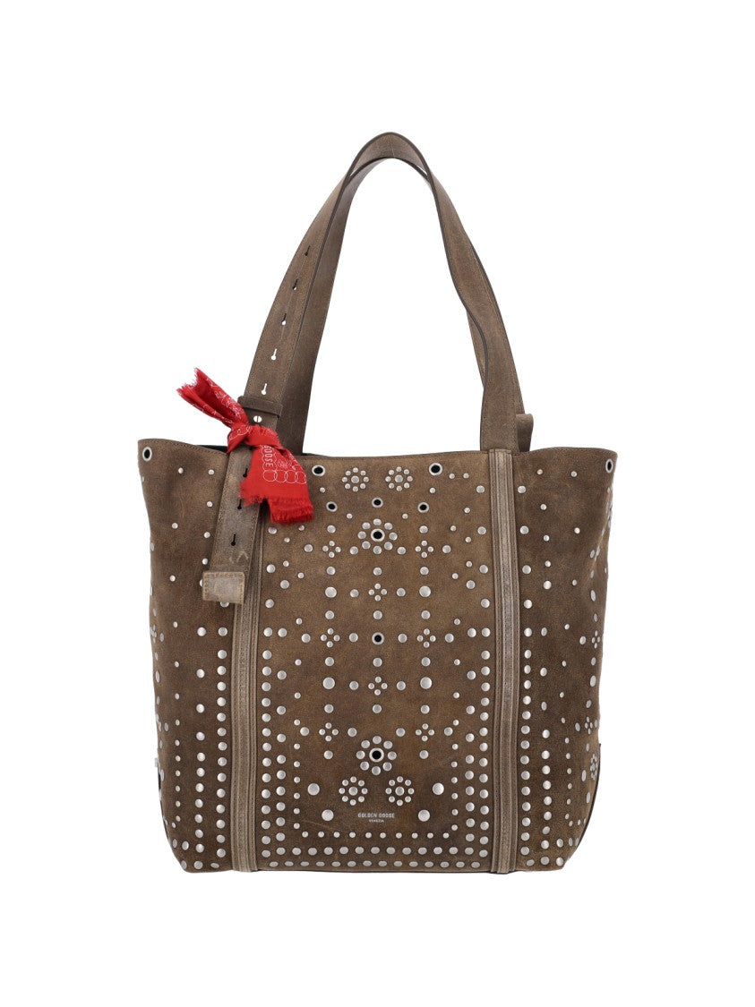 Golden Goose Taupe 24/7 Ew Regular Studded Calfskin Tote Bag