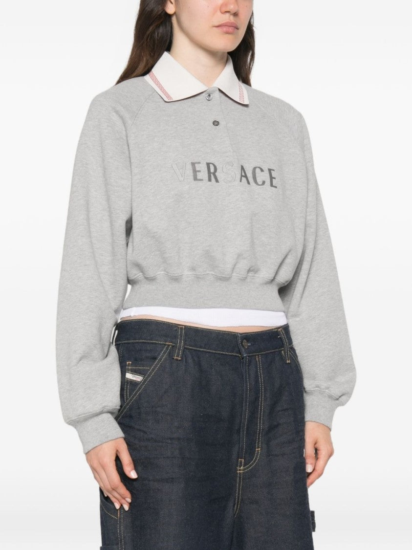 Versace Light Grey Cropped Polo Collar Sweater