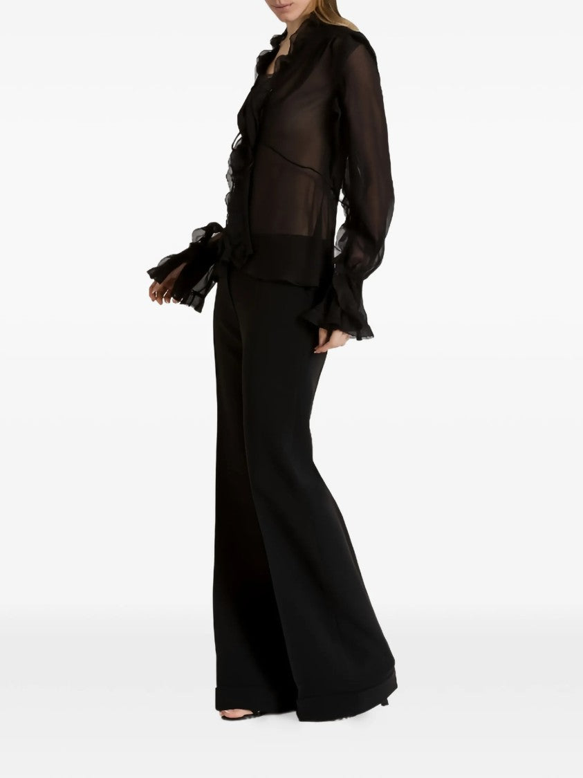 Alberta Ferretti Black Sheer Ruffled Silk Blouse
