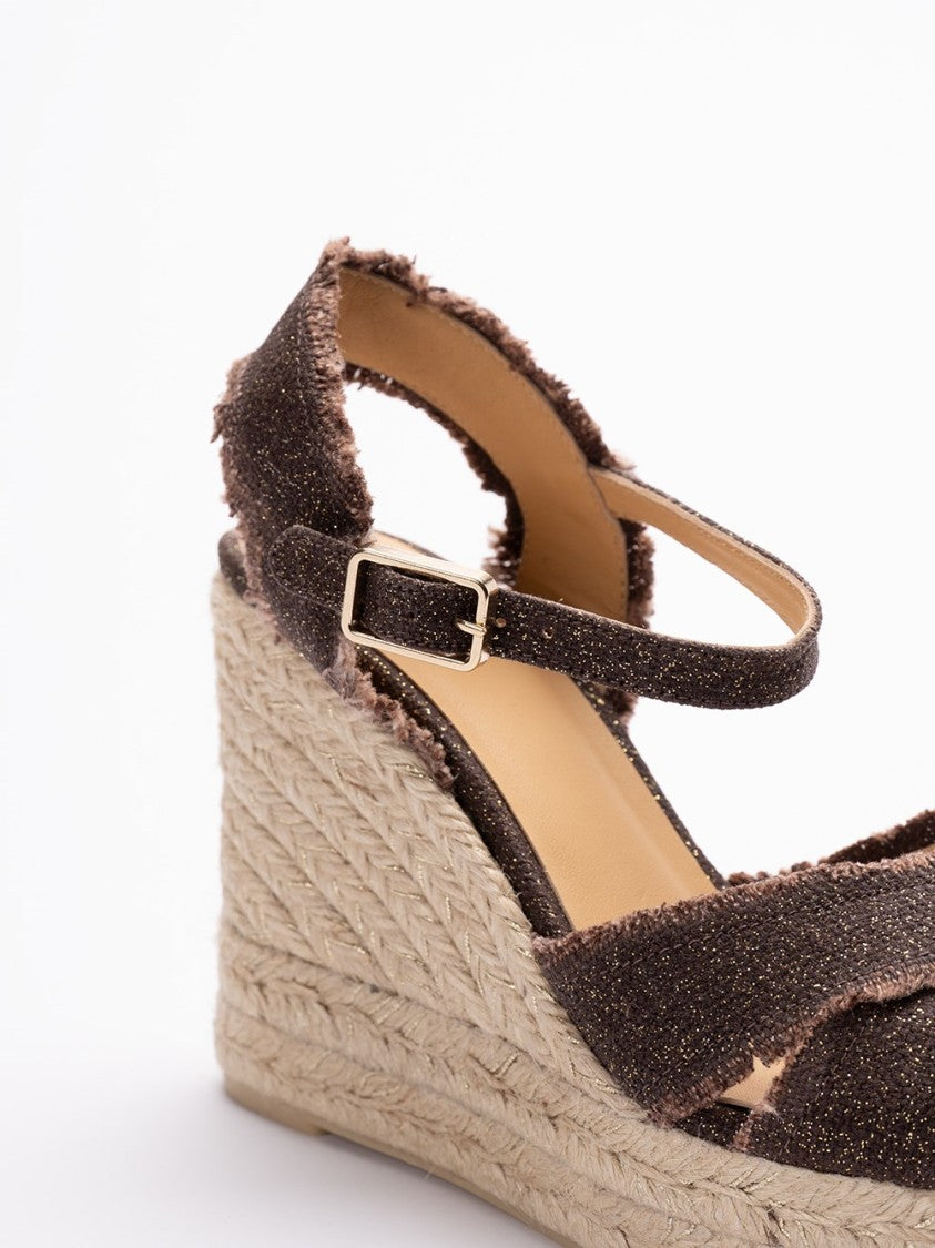 Castaner Metallic Linen Sandal With Crossover Design
