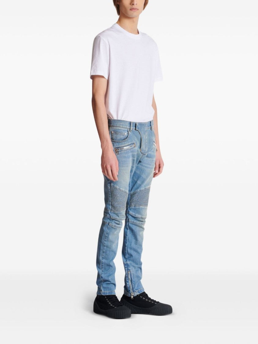 Balmain Slim-Fit Biker Trousers With Ribbed Detail