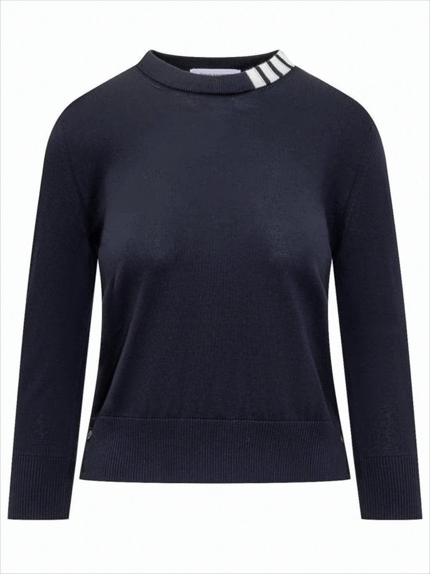 Thom Browne Fitted Blue Knit Sweater With Stripe Detailing