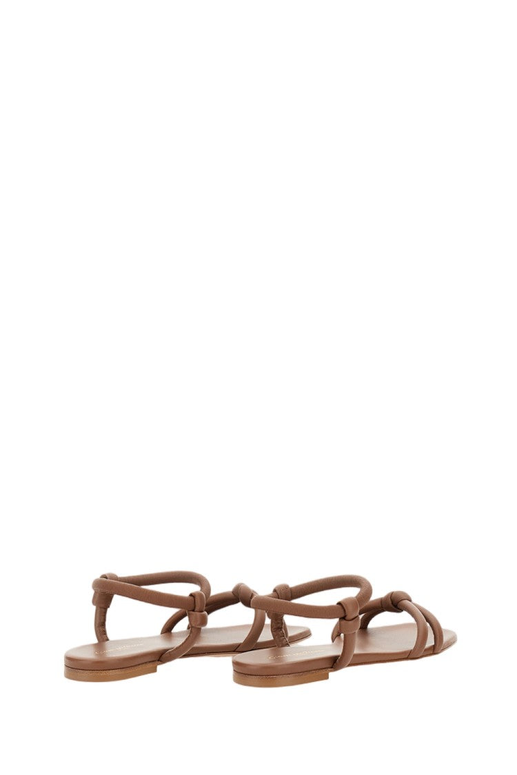 Gianvito Rossi Square Open Toe Flat Sandals With Knot Detail In Calfskin