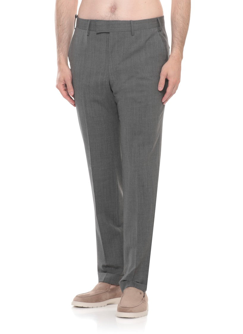 Pt Torino Grey Flap Pockets Wool Formal Pants