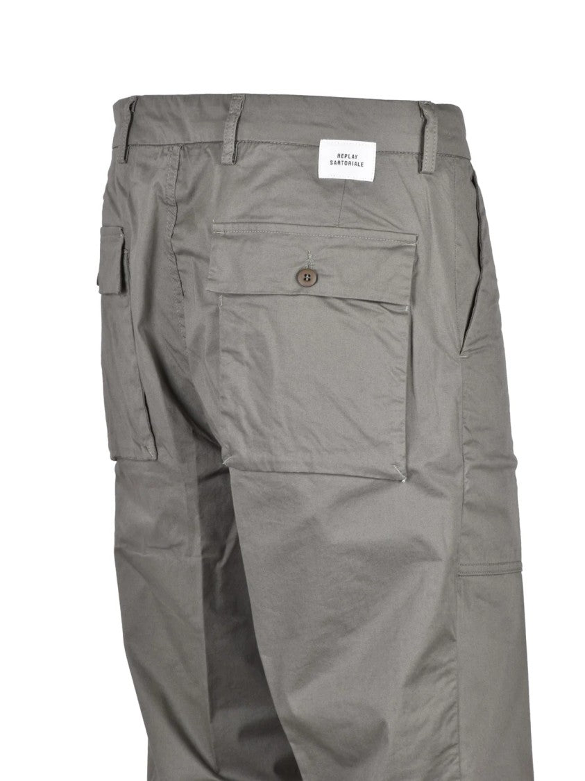 Replay Replay Cotton Stretch Trousers - Military Green