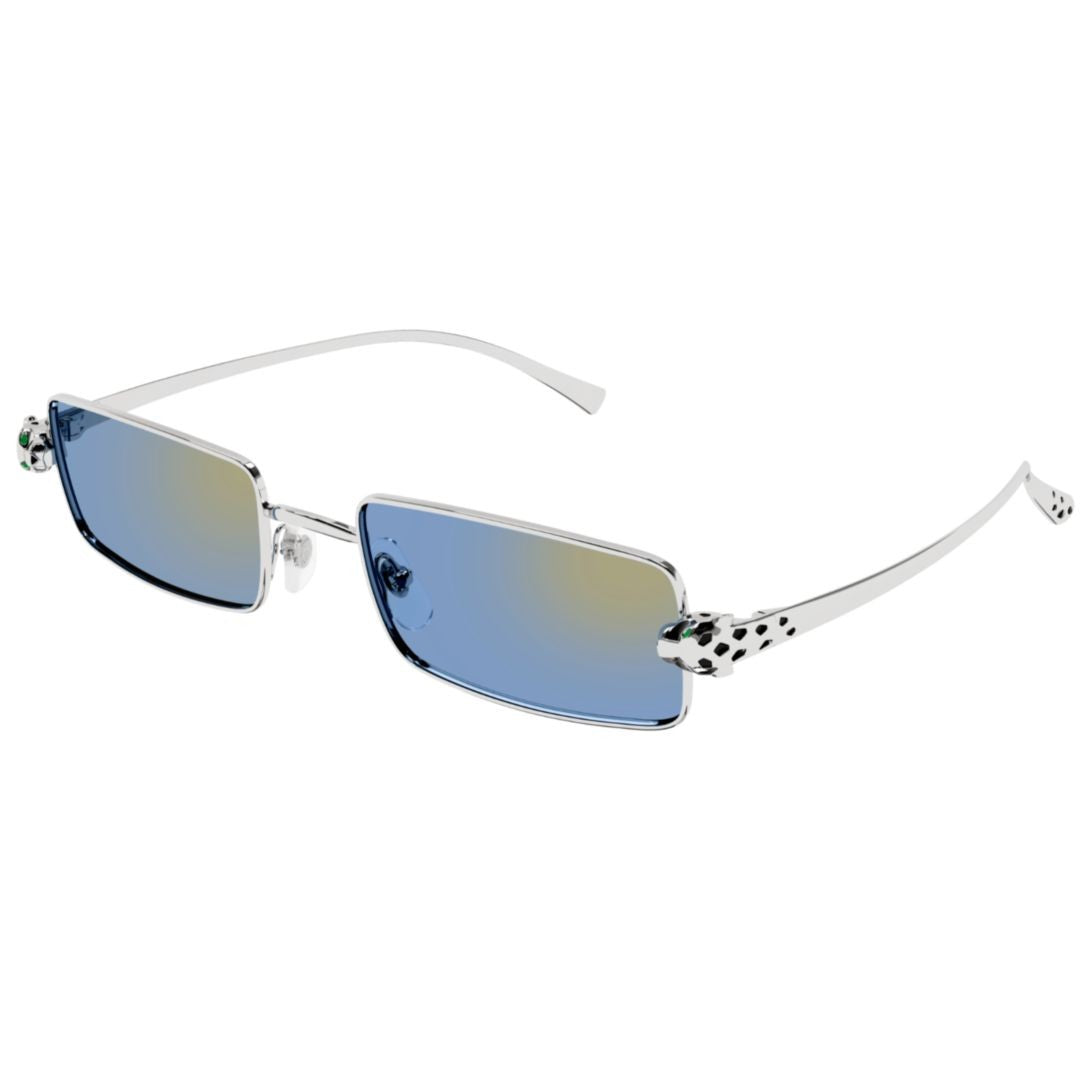 Cartier Rectangular Metal Frame Sunglasses With Panther Head Accents