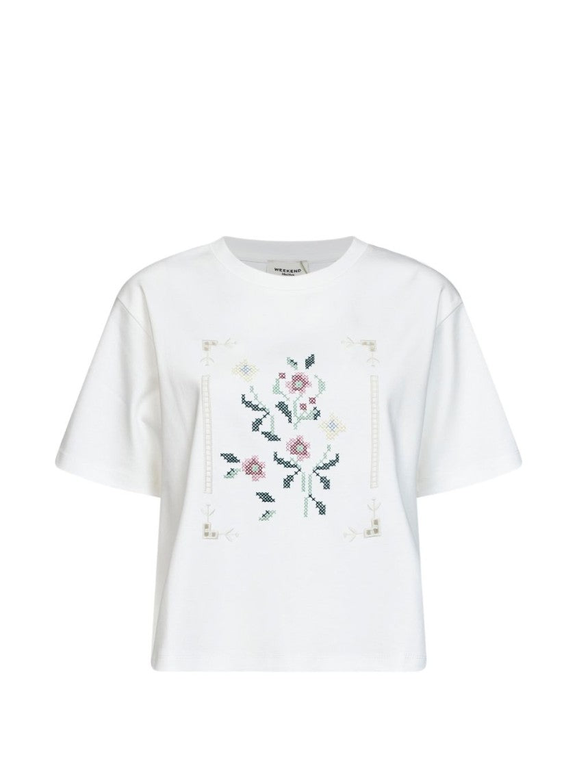 Max Mara Multicolor Boxy Cropped Floral Embroidery Top