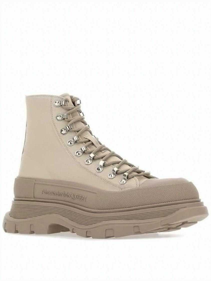 Alexander Mcqueen High-Top Beige Boots With Rugged Sole