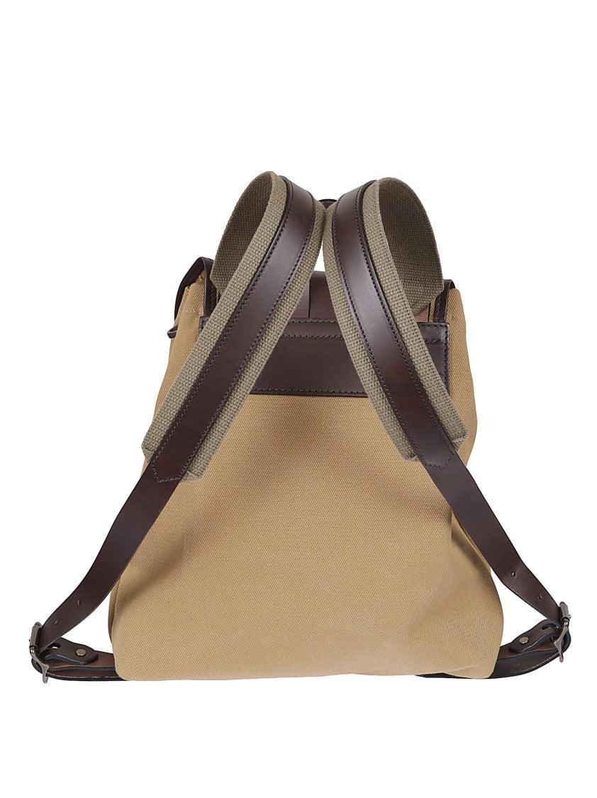 Filson Structured Tan Cotton Drawstring Backpack With Leather Accents