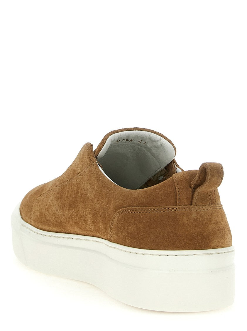 Kiton Brown Suede Slip-On Sneakers With Rubber Sole