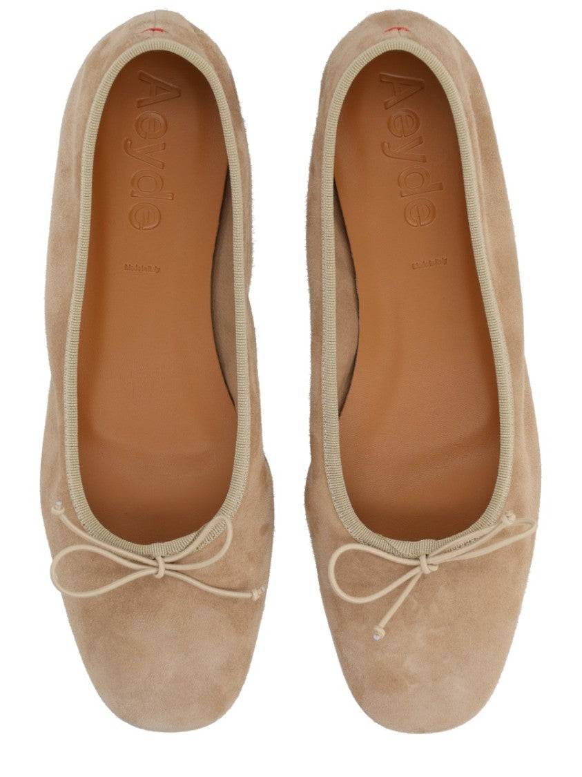 Aeydē Light Beige Dolphin Suede Flats