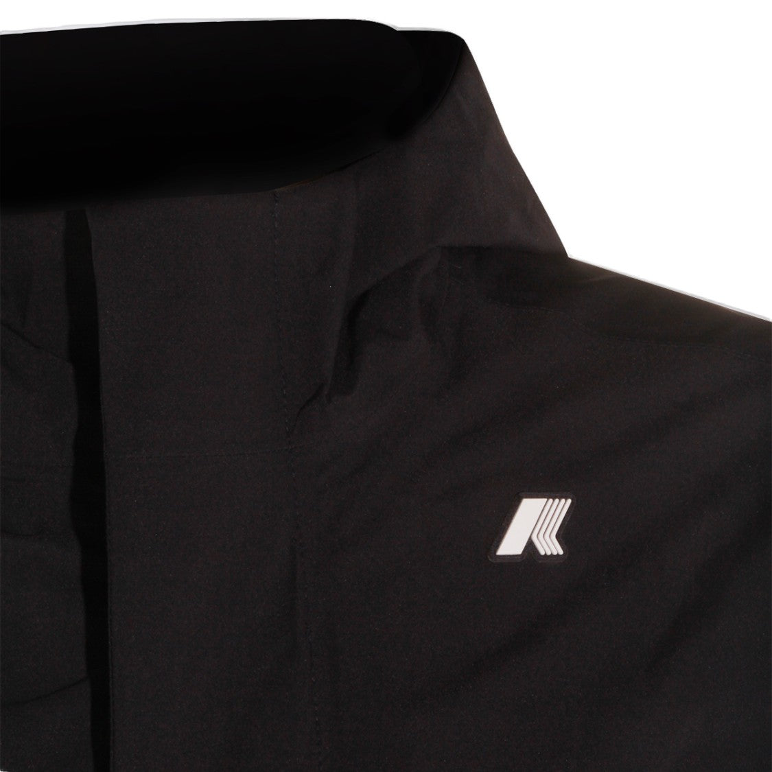 K-Way Minimalist Black Jacket With High Collar And Concealed Closure