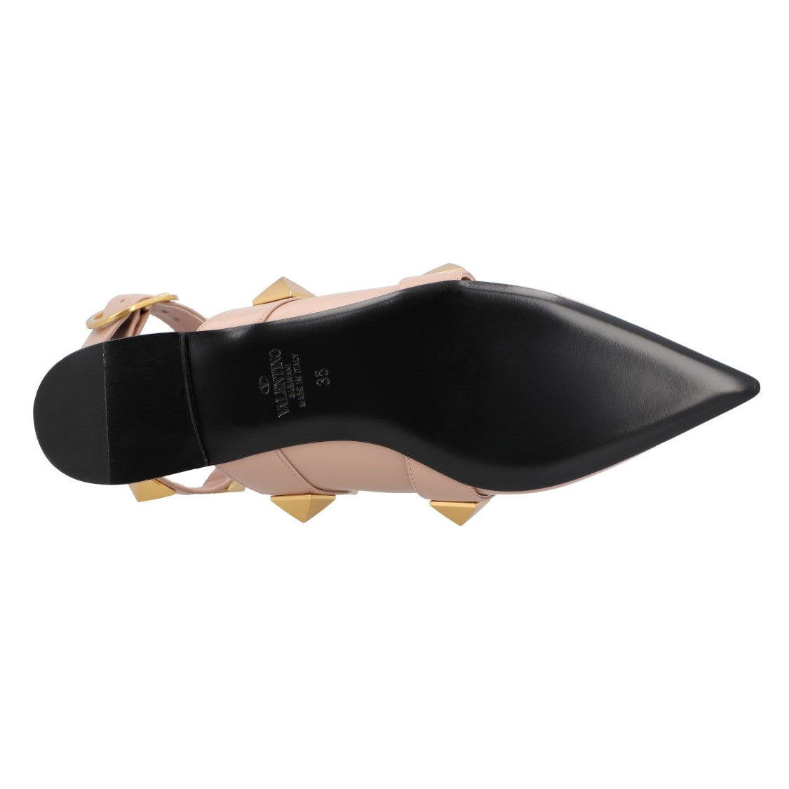 Valentino Pointed Toe Ballerinas With Roman Stud Rivets And Ankle Strap