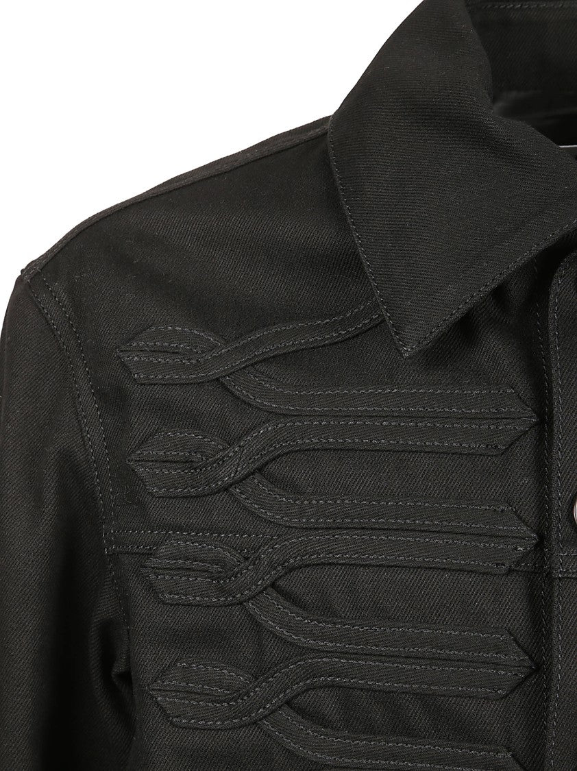 Alexander Mcqueen Embroidered Black Denim Jacket With Front Button Fastening