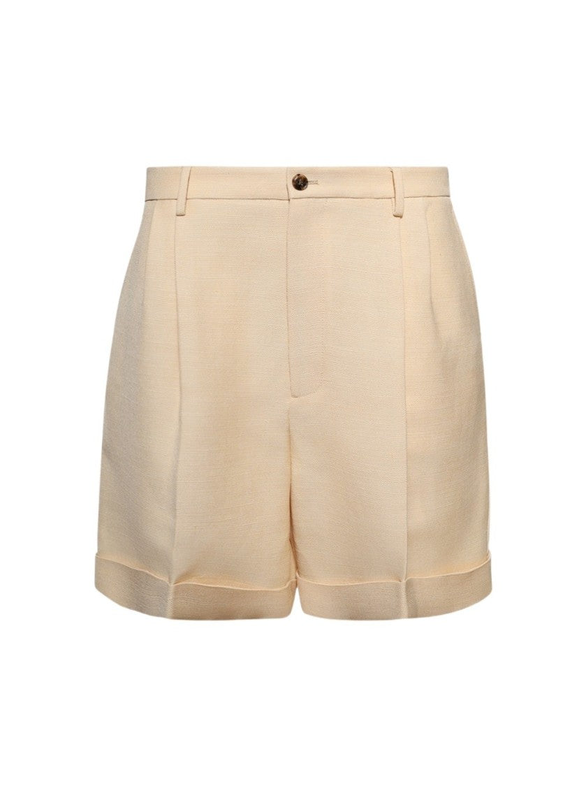 Valentino Silk Jute Textured Bermuda Shorts Butter