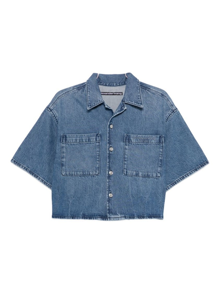 Alexander Wang Cropped Denim Shirt With Boxy Silhouette