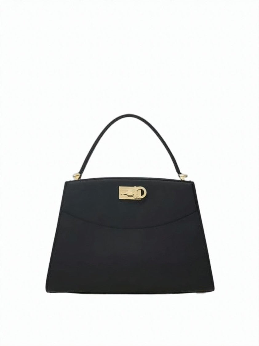 Salvatore Ferragamo Structured Black Calf Leather Shoulder Bag