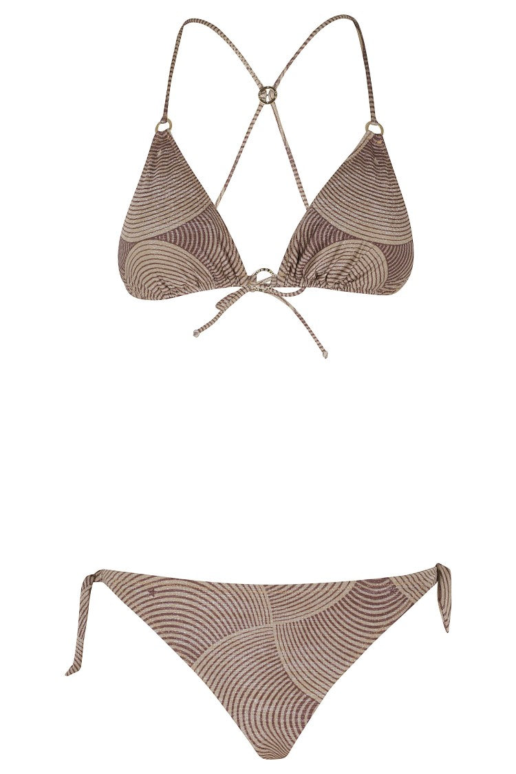 Pin-Up Brown Round Print Lurex Triangle Polyamide Bikini