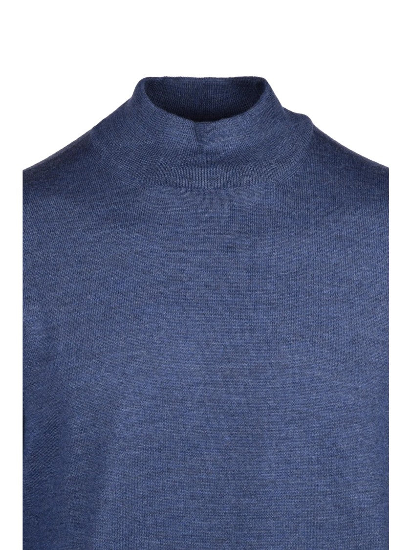 Gran Sasso Turtleneck Sweater In Fine Blue Virgin Wool