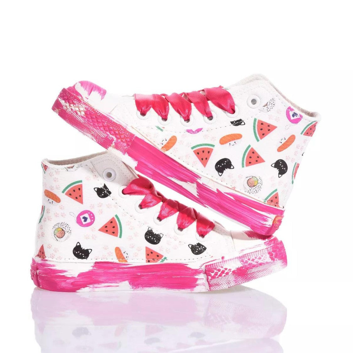 Mimanera Handcrafted White Sneakers With Fuchsia Platform