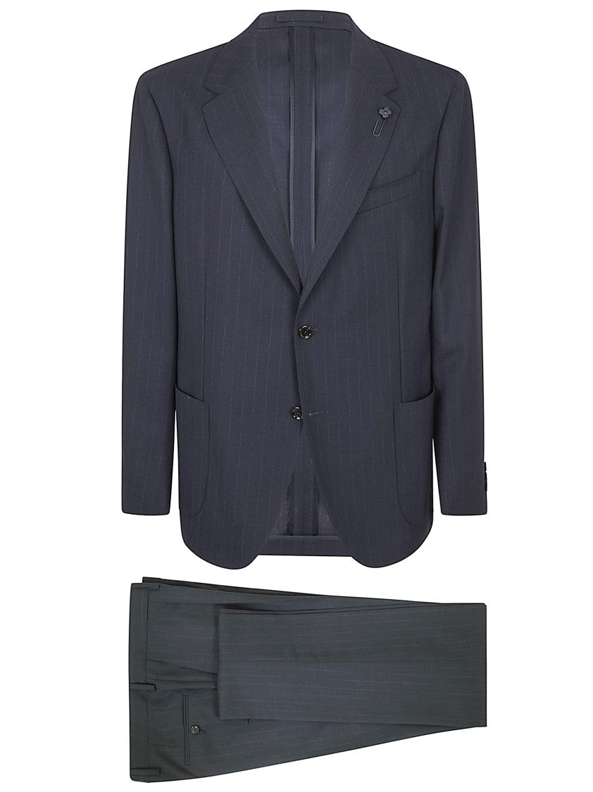 Lardini Tailored Two-Piece Suit With Subtle Pinstripe And Decorative Pin