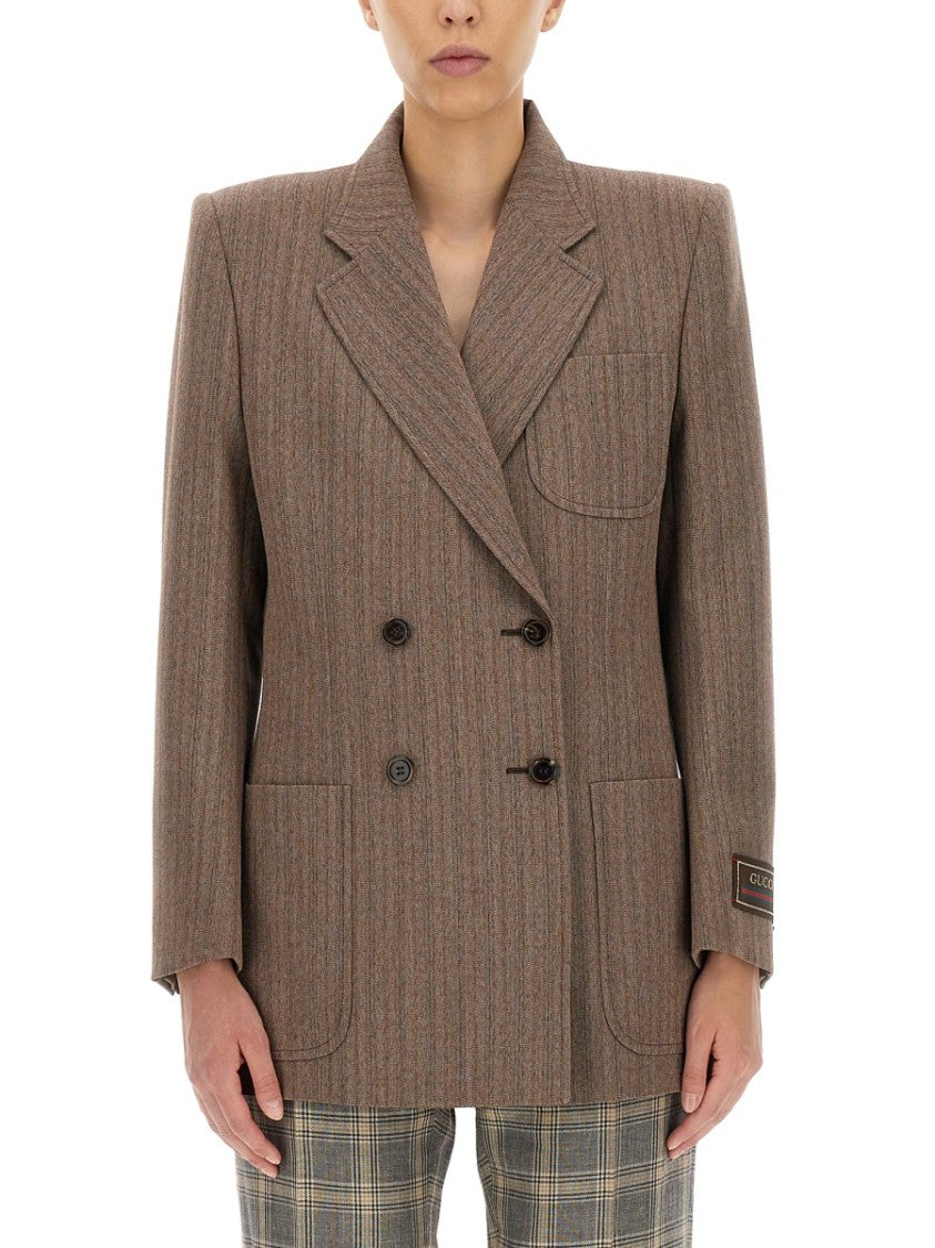 Gucci Classic Herringbone Patterned Wool Jacket