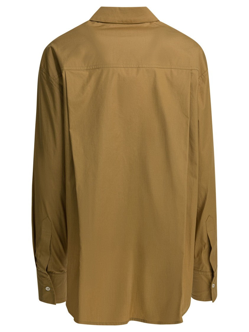 Loulou De Saison Relaxed Beige Button-Up Shirt With Subtle Embroidery