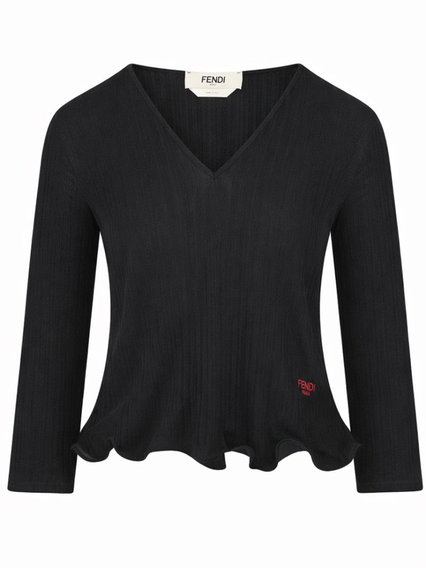 Fendi Virgin Wool Target Ribbed Top