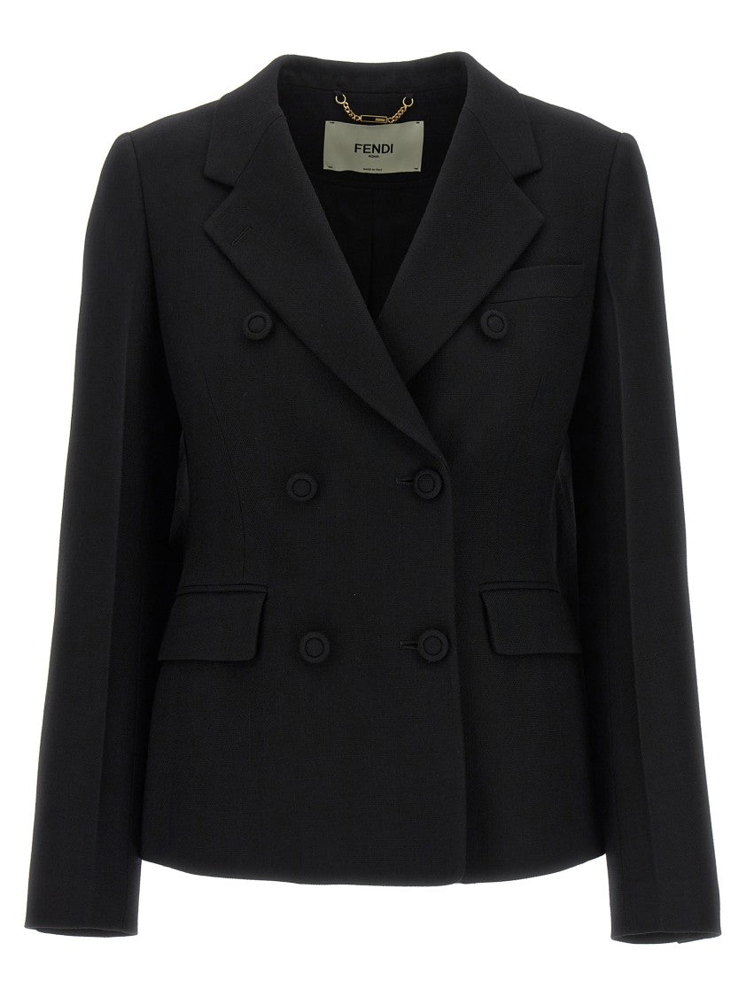 Fendi Fitted Double-Breasted Wool Blazer With Peak Lapels