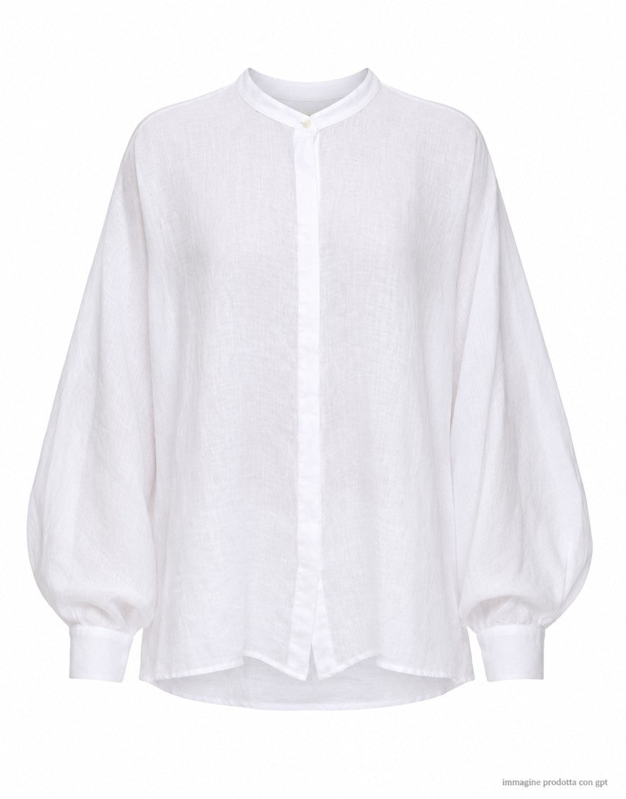 Hira White Batwing Sleeve Linen Button Shirt