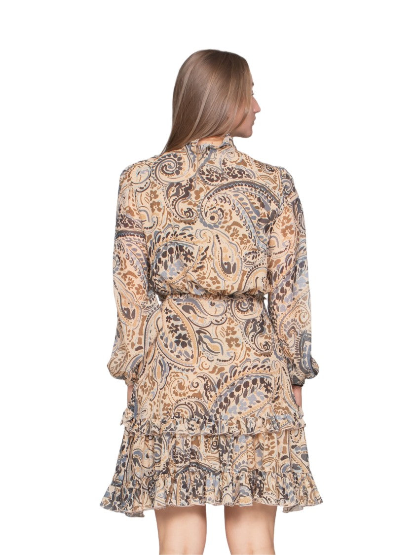 Etro High-Neck Bow Tie Layered Ruffle Mini Dress