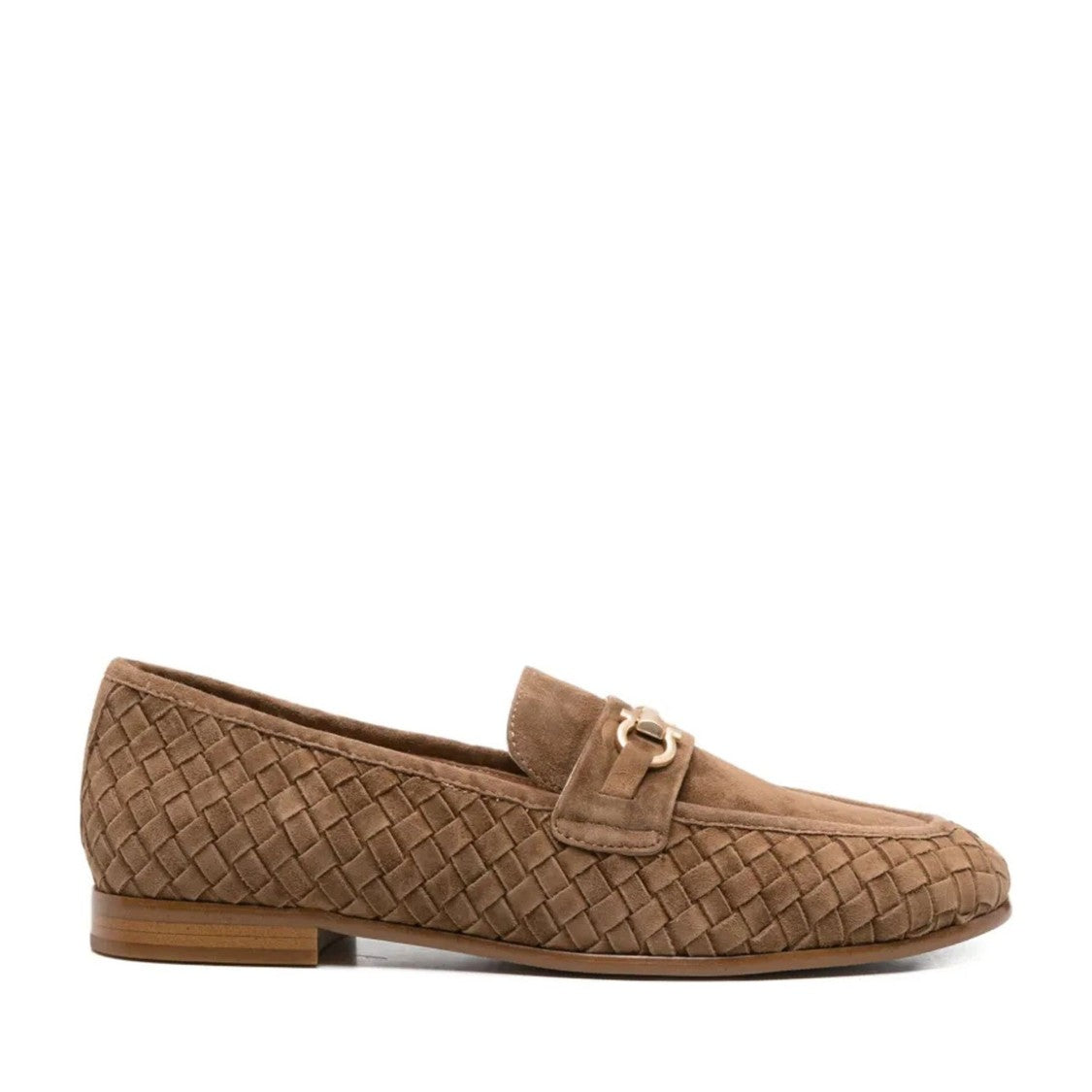 Adrianna Feretti Brown Woven Gold Detail Suede Loafers