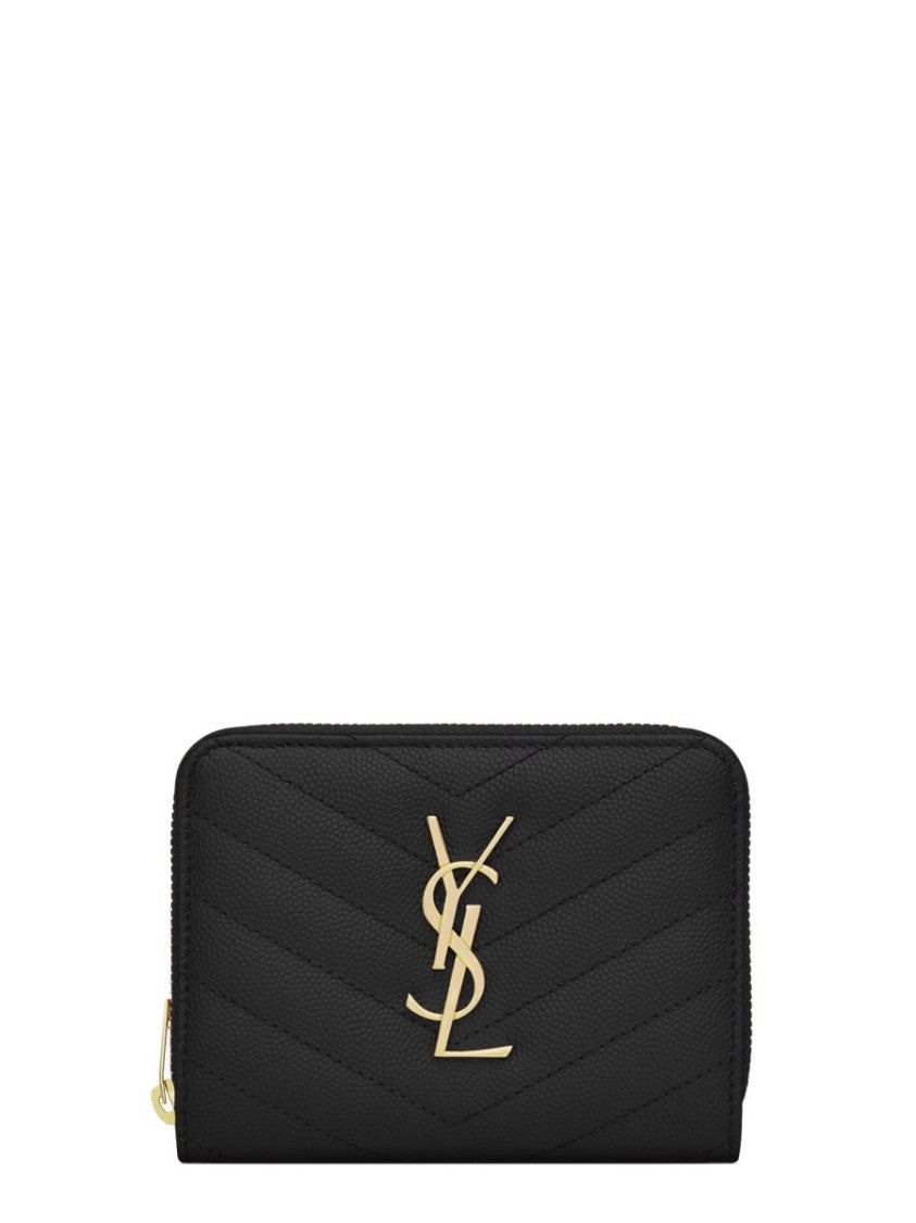 Saint Laurent Quilted Black Wallet With Gold-Tone Zipper