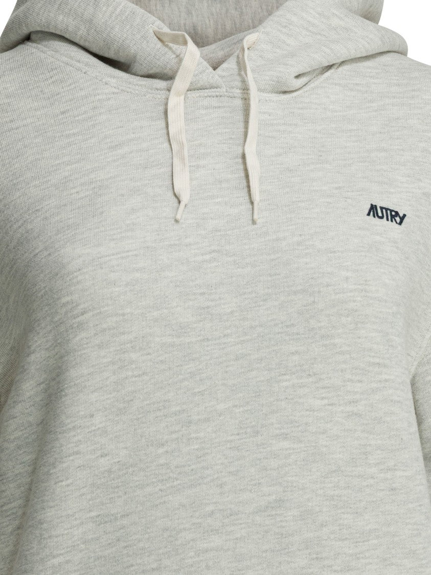 Autry Heathered Grey Cotton Blend Sweatshirt With Adjustable Hood