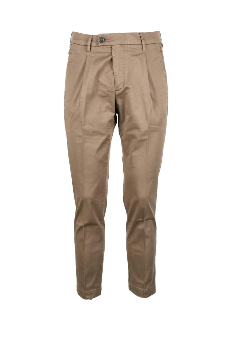 Bro Ship Brown Cotton Stretch Trousers With Functional Pockets And Flexibility