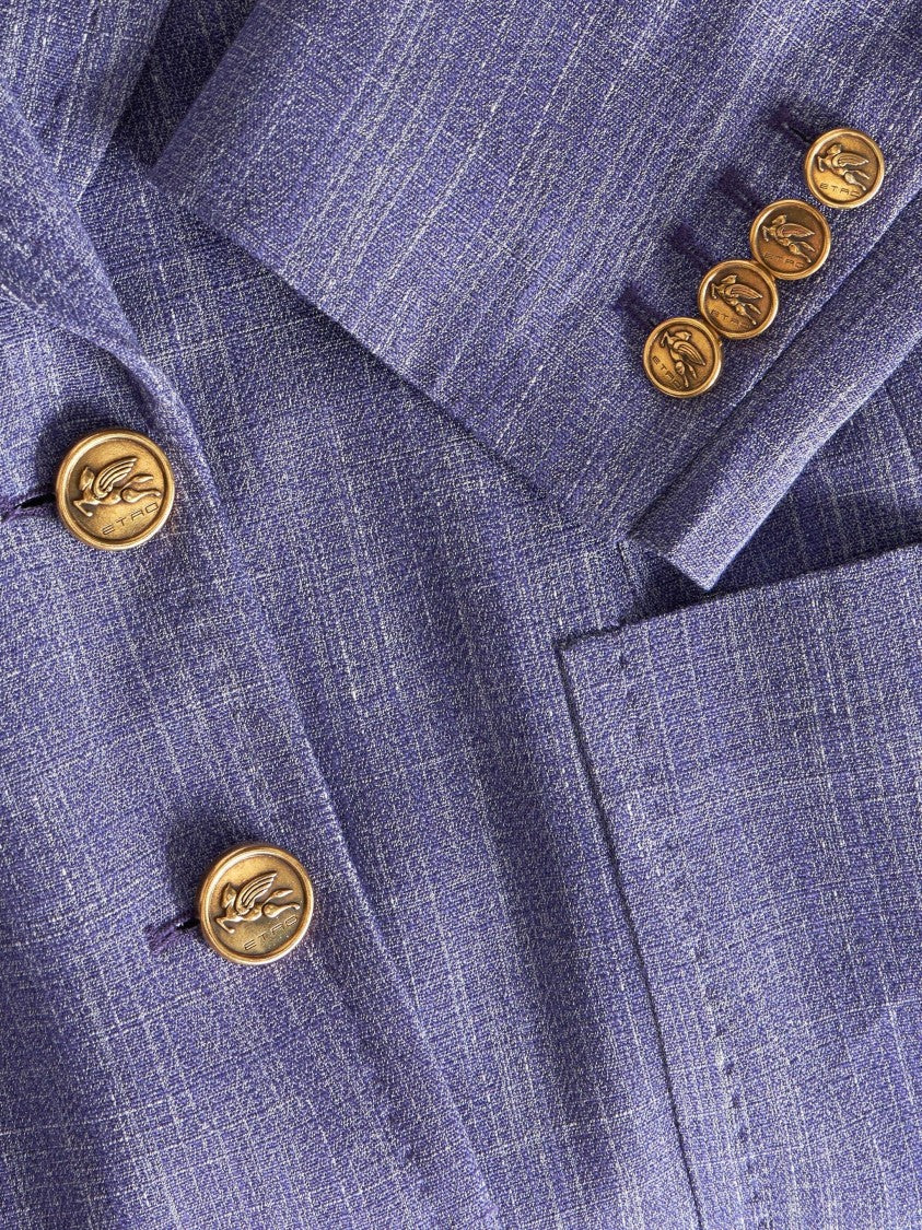 Etro Double-Breasted Blue Blazer With Gold Button Accents