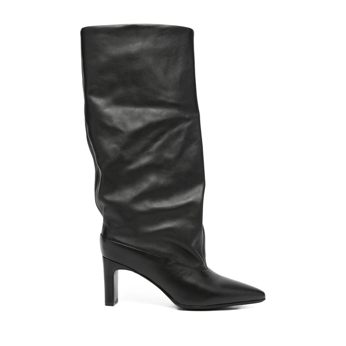 Adrianna Feretti Black Mid-Height Block Heel Pointed Toe Leather Boots