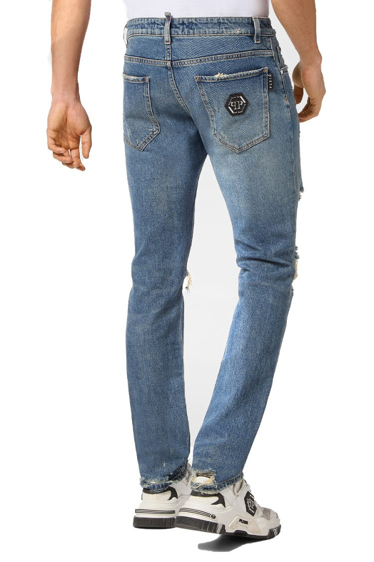 Philipp Plein Blue Super Straight Cotton-Blend Jeans