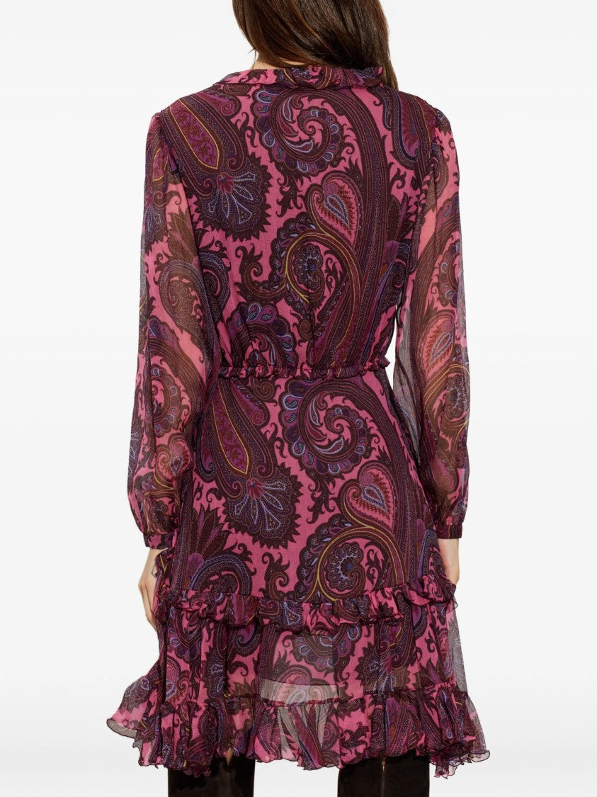 Etro Paisley Print Mini Dress With Sheer Sleeves