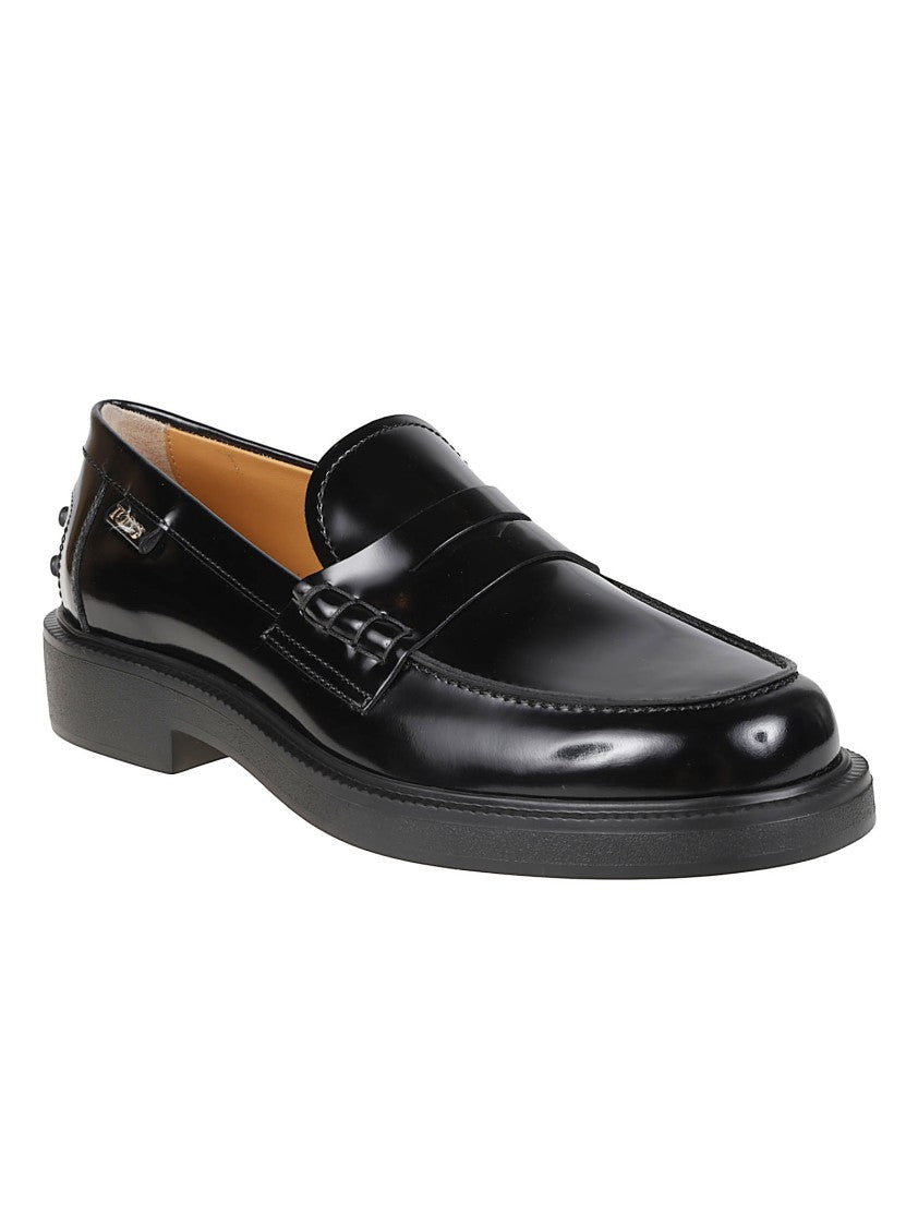 Tod's Black 20L Polished Calf Leather Loafers