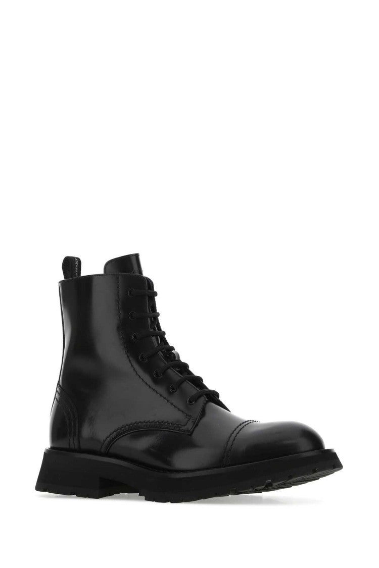 Alexander Mcqueen Black Leather Ankle Boots