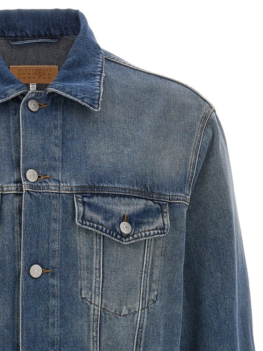 Mm6 By Maison Margiela Raw Cut Denim Jacket With Button Closure