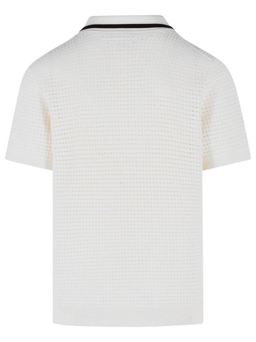 Casablanca White Waffle Stitch Wool Polo Shirt