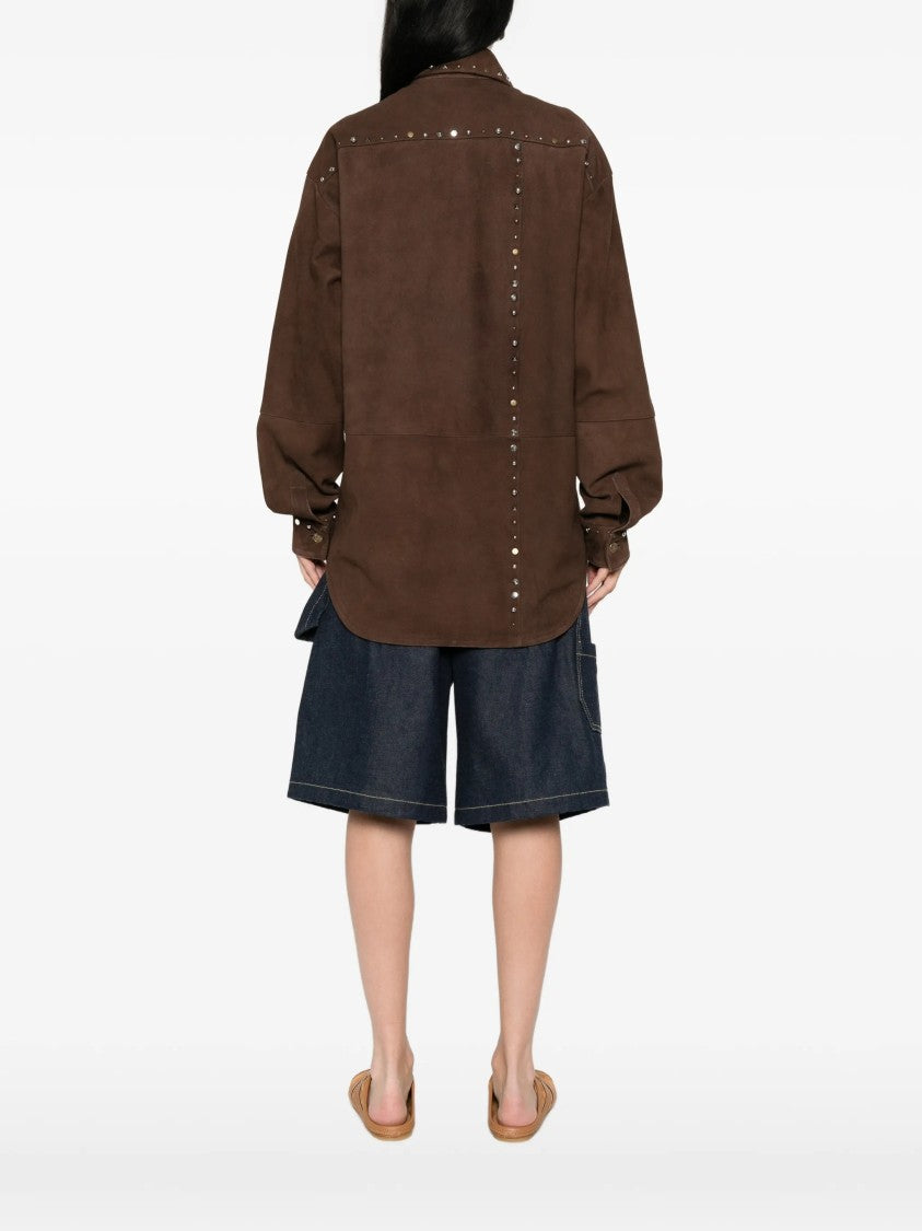Moschino Brown Suede Shirt With Metallic Stud Detailing