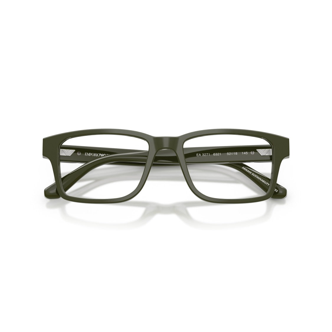 Emporio Armani 0Ea3271 Muted Olive Green Rectangular Acetate Eyeglasses With Silver Accents