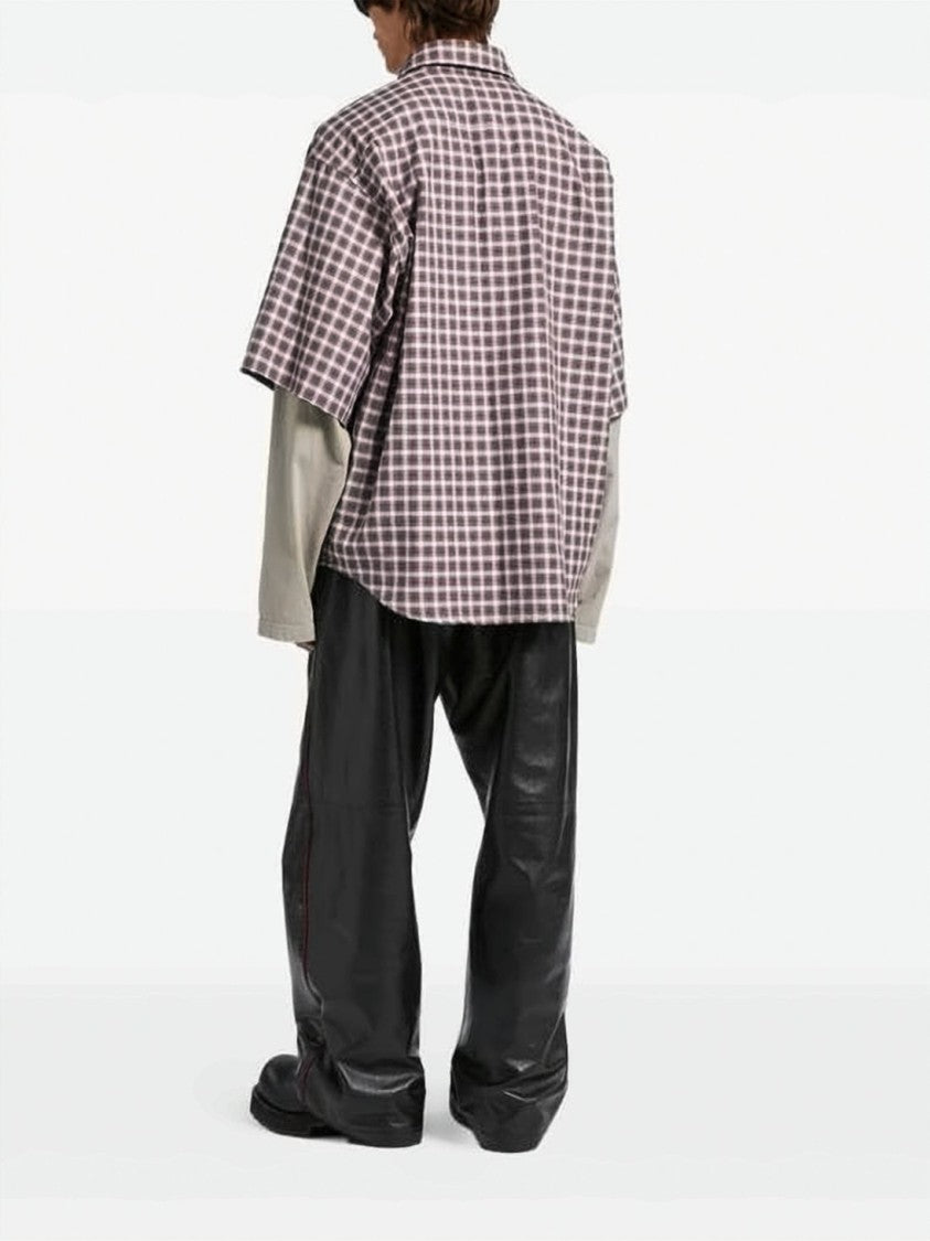 Balenciaga Layered Short-Sleeve Checkered Shirt With Classic Collar