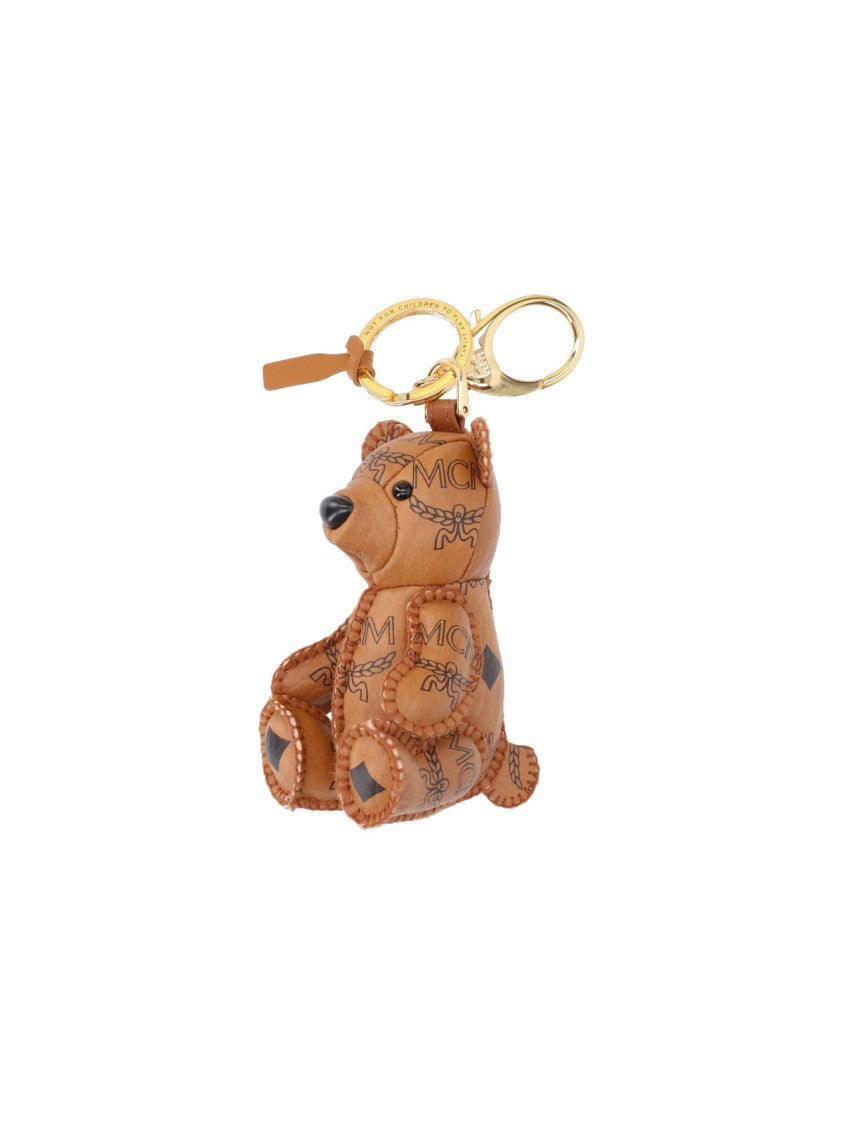 Mcm Brown Park Bear Visetos Faux Leather Charm