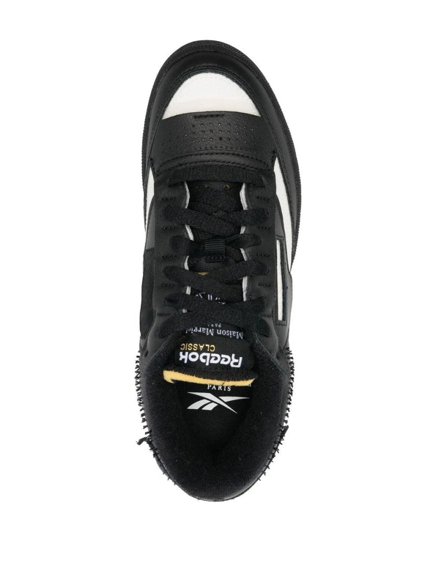 Maison Margiela Low-Top Black Leather Sneakers With White Accents